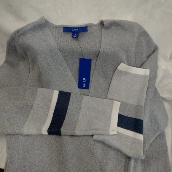 Apt 9 New Open Front Long Cardigan Medium  Gray / Blue Sweater Womens  New - Picture 9 of 10